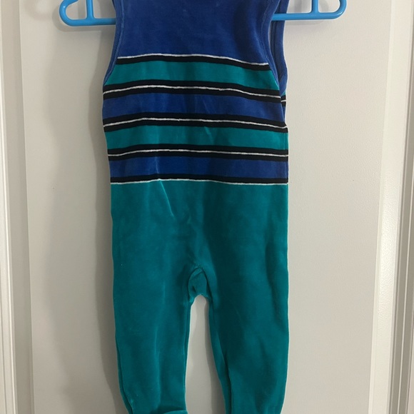 Blue & Green Velour European footed Baby Romper Made in Austria - Picture 2 of 7